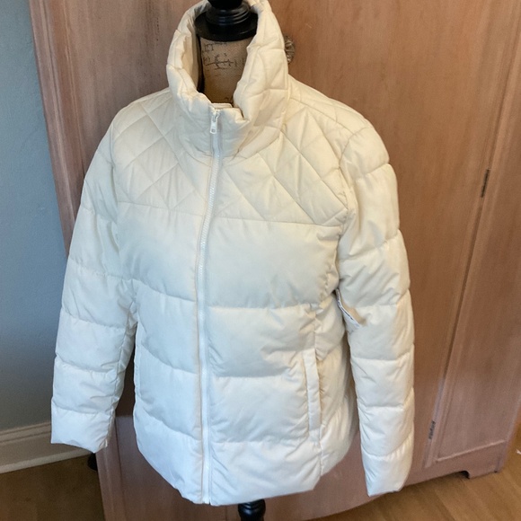 NWT Old Navy Fleece Lined Quilted Puffer Coat Jacket Long Sleeve White spring L - Picture 1 of 16